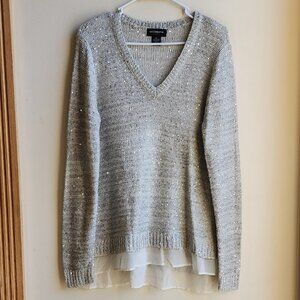 Liz Claiborne Career Silver Sequin V-Neck Sweater Size Large
